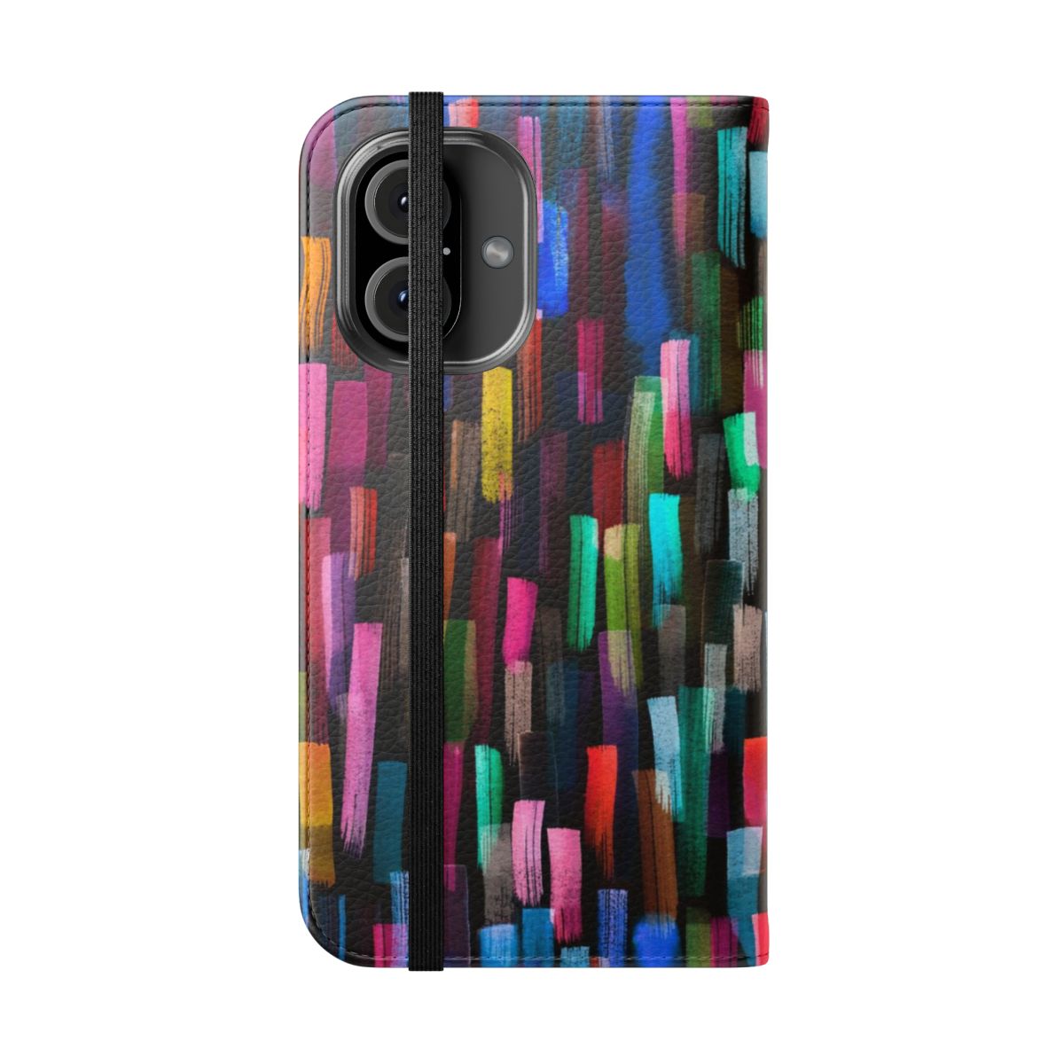 Multicolored watercolor stripes pattern phone case with an abstract, artistic design - Folded Front