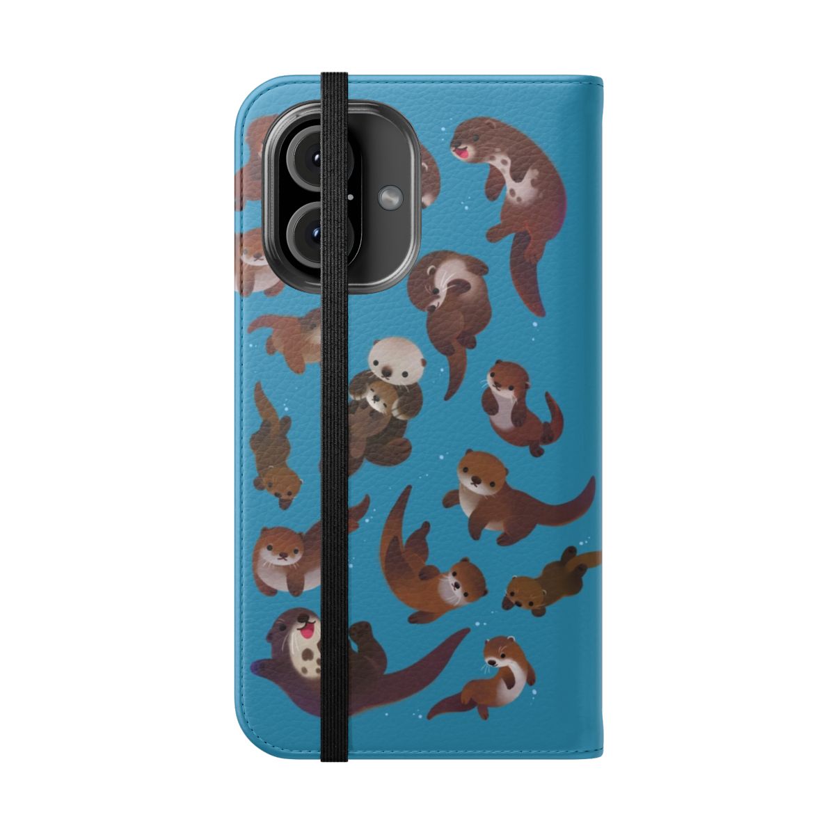 A flip cover phone case featuring a cute otter design. - Folded Front