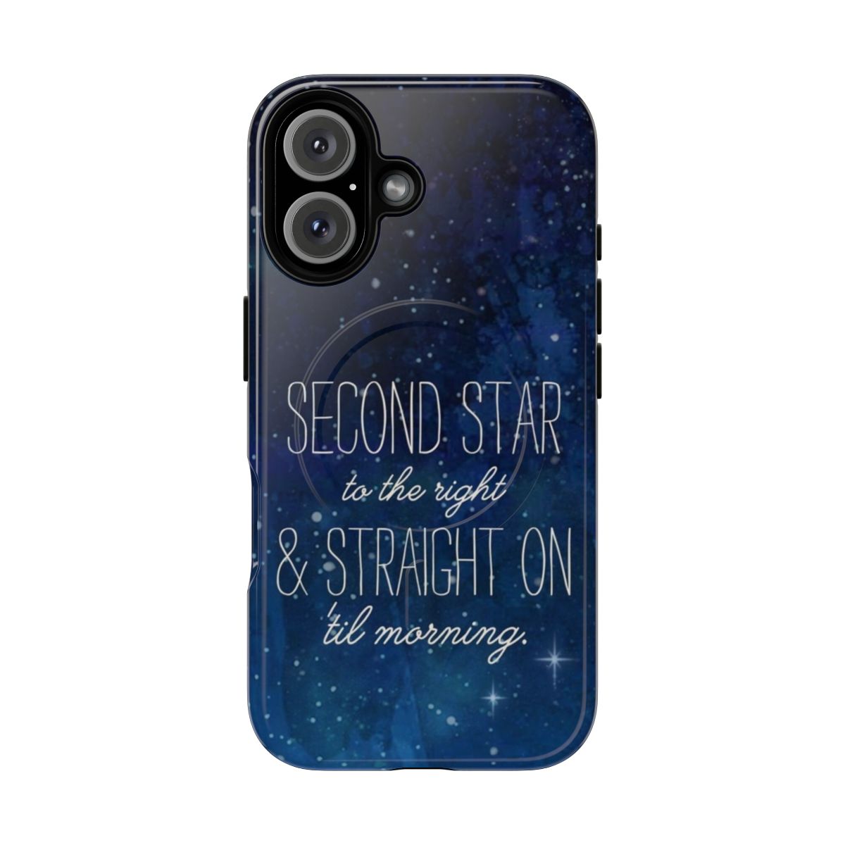 A magnetic and durable phone case featuring the iconic "Second Star to the Right" design from Disney's Peter Pan.