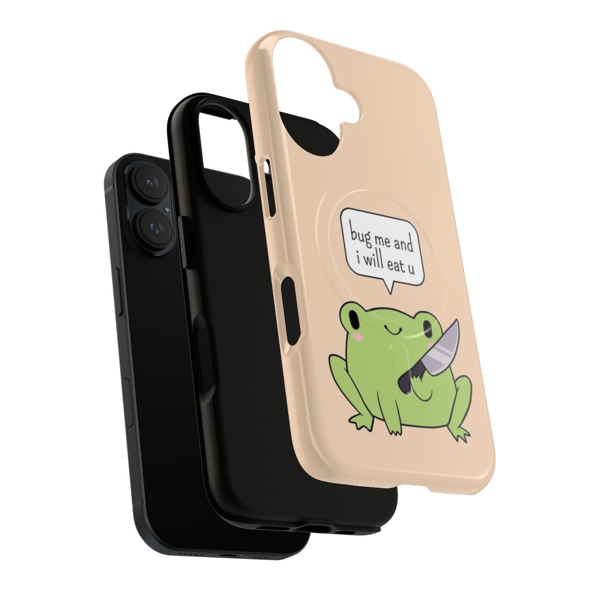 Whimsical illustration of a frog holding a knife on a protective smartphone case. - Layers