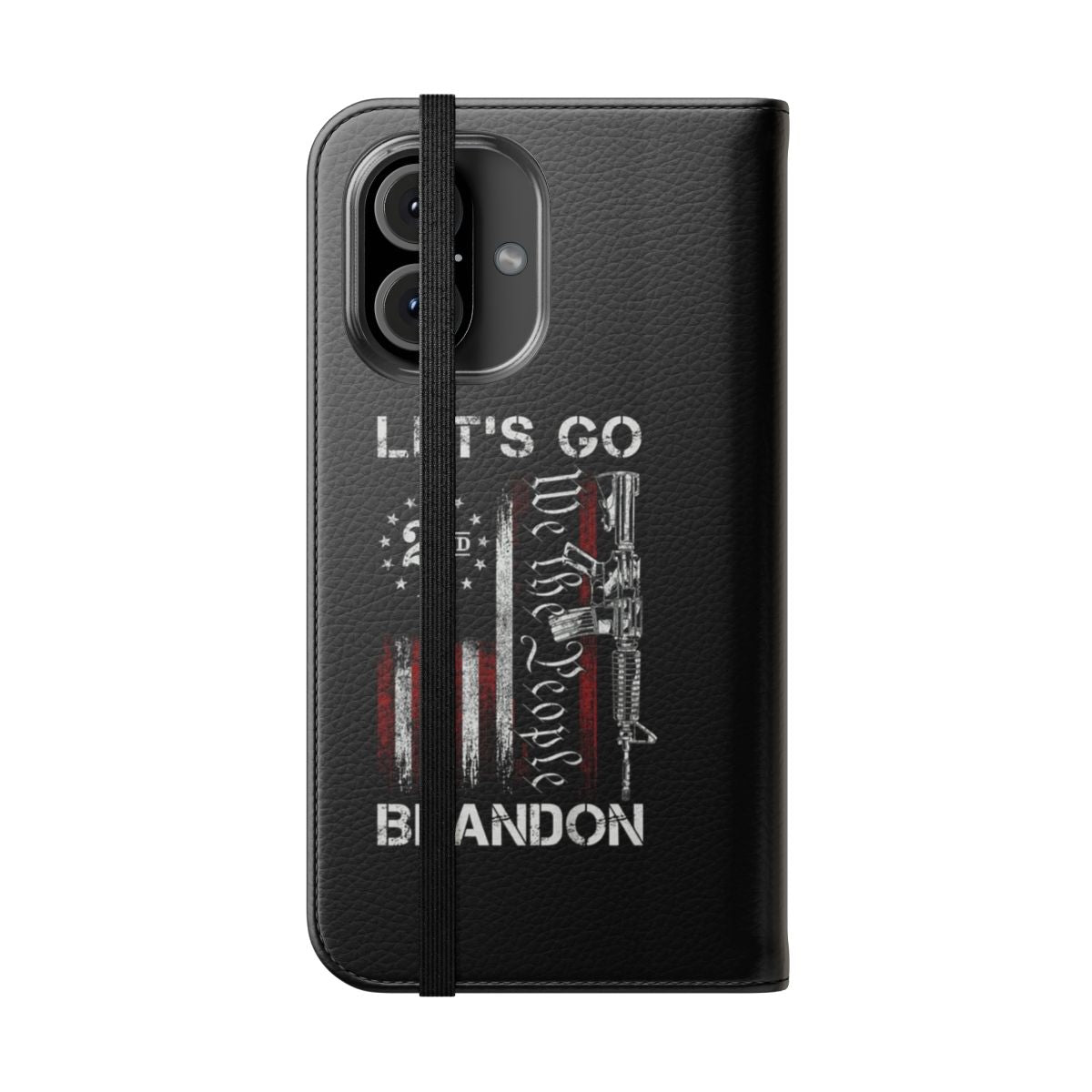 Patriotic 2nd Amendment flip cover phone case with American flag and "Let's Go Brandon" design - Folded Front