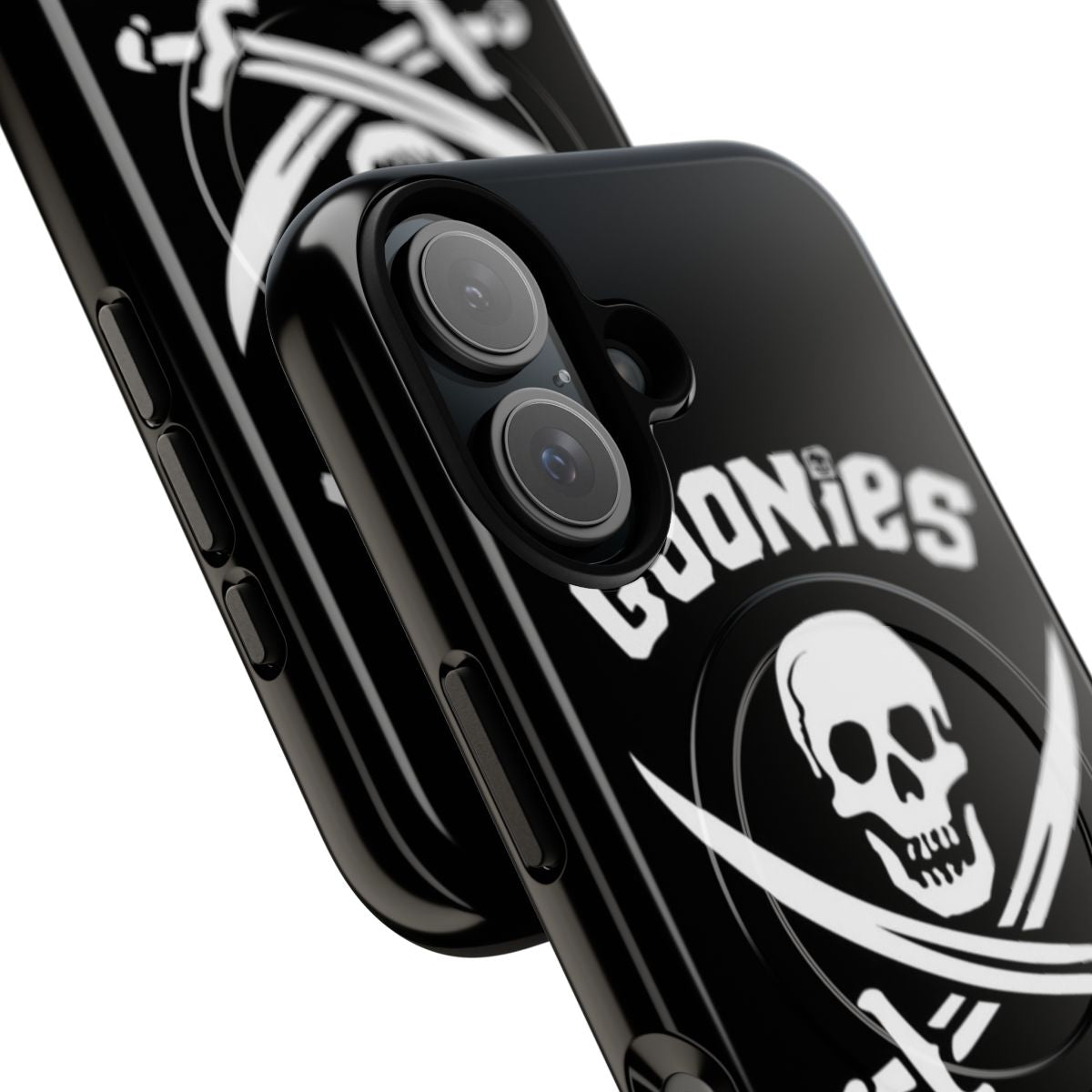 Goonies-themed magnetic tough phone case with pirate skull, swords, and other iconic movie references - Detail