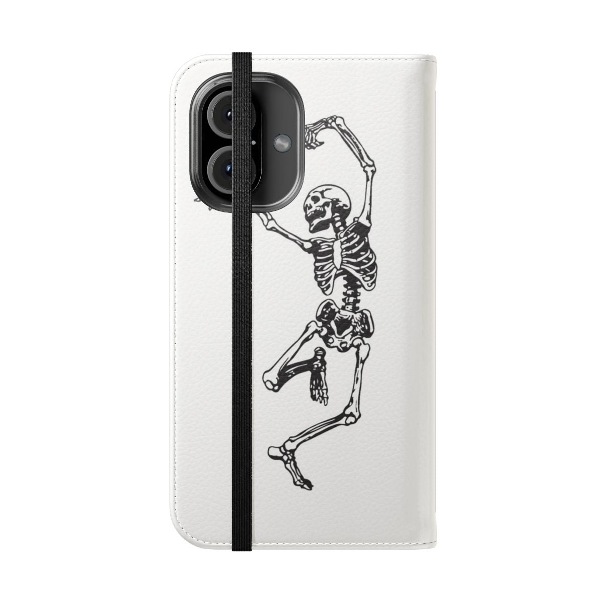 Dark gothic occult flip cover phone case with a vintage skull and skeleton design - Folded Front