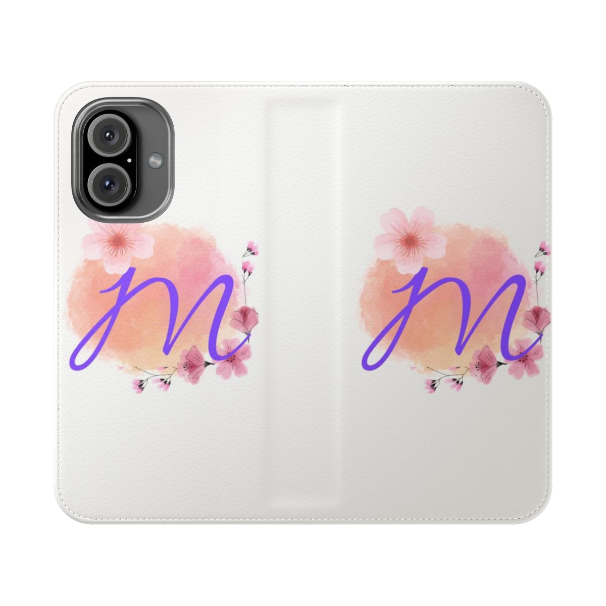 Personalized flip cover phone case with the initial M