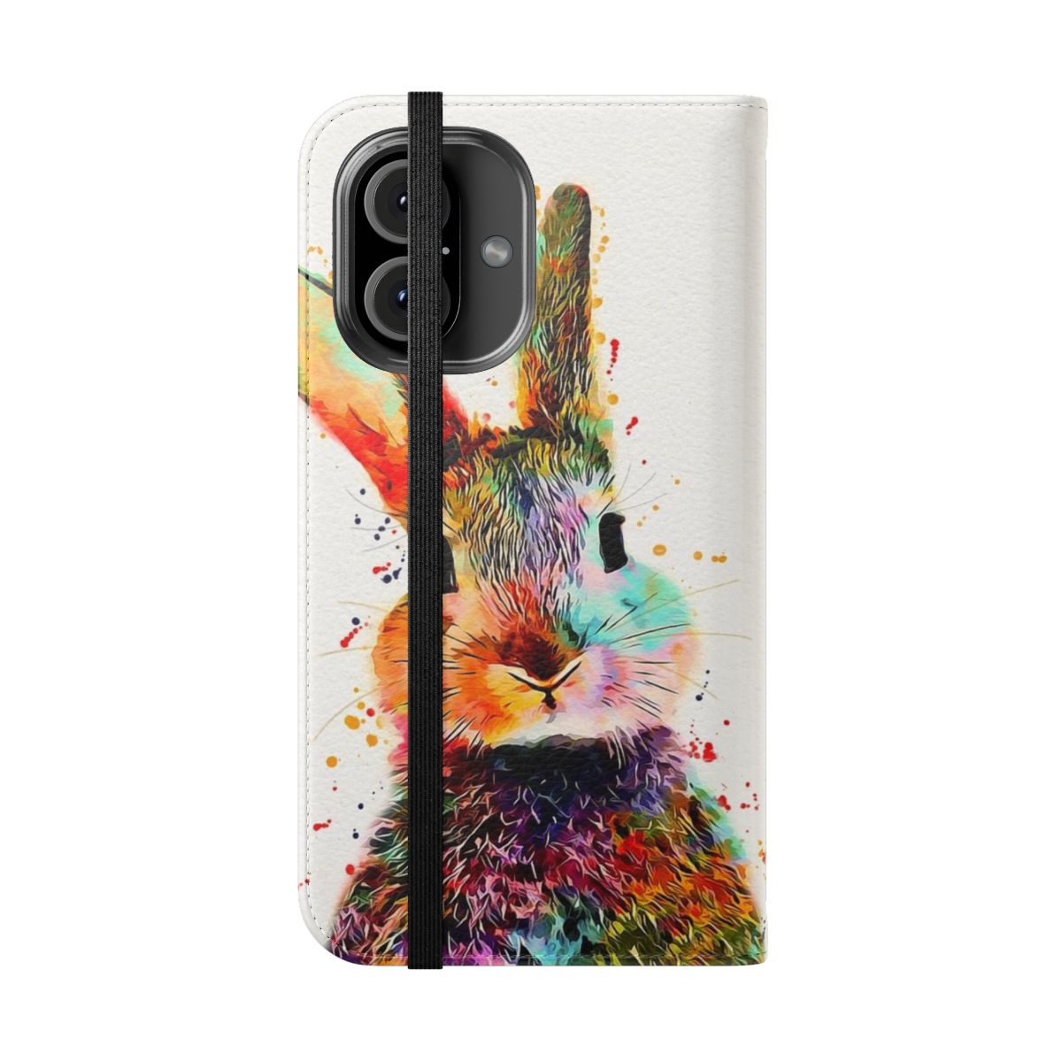 Watercolor artwork of a rabbit on a phone case - Folded Front