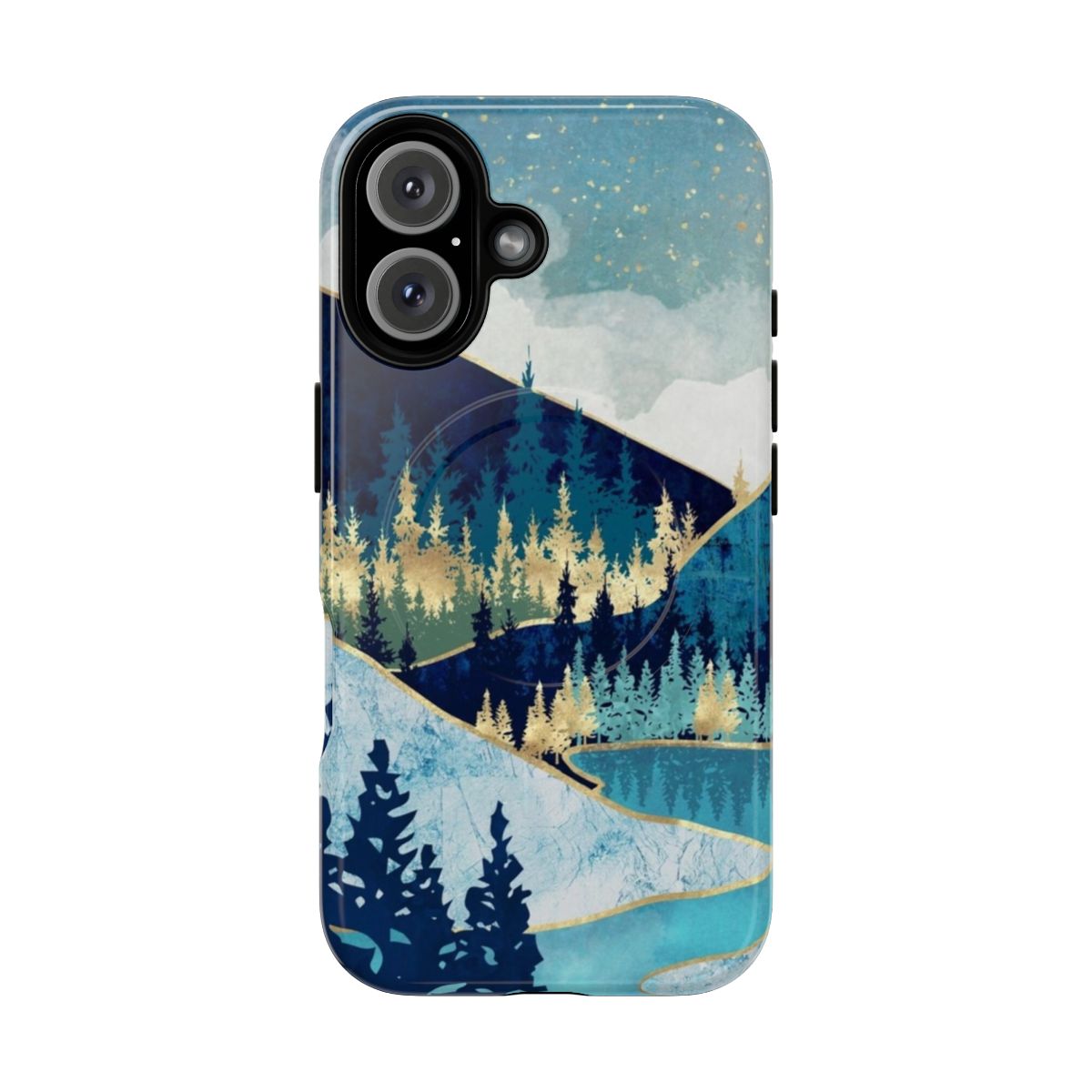 Blue and teal abstract phone case with nature motifs