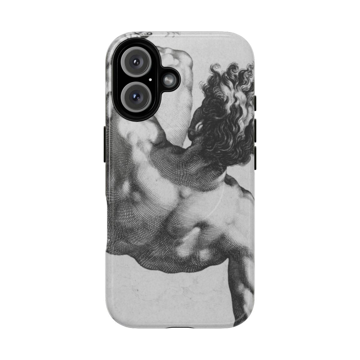 Sleek and stylish phone case with a stippled design inspired by the myth of Icarus