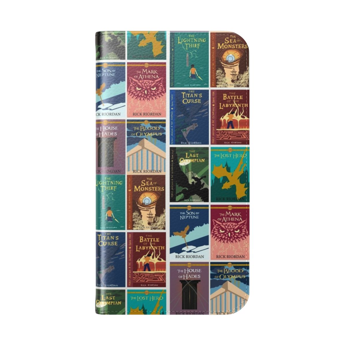 Vibrant phone case featuring characters from the Percy Jackson book series - Folded Back