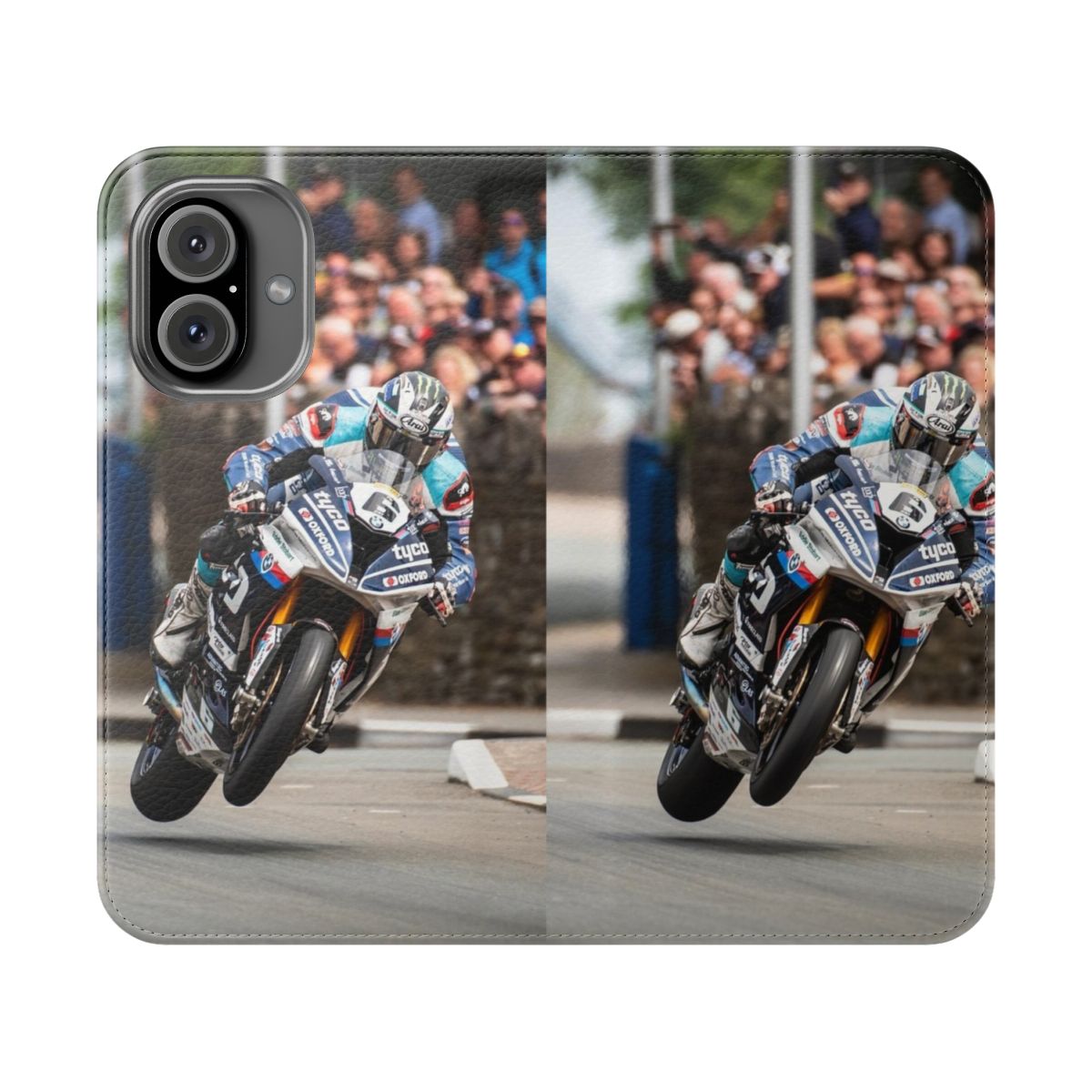 Motorcycle phone case with flip cover design for motorsports enthusiasts