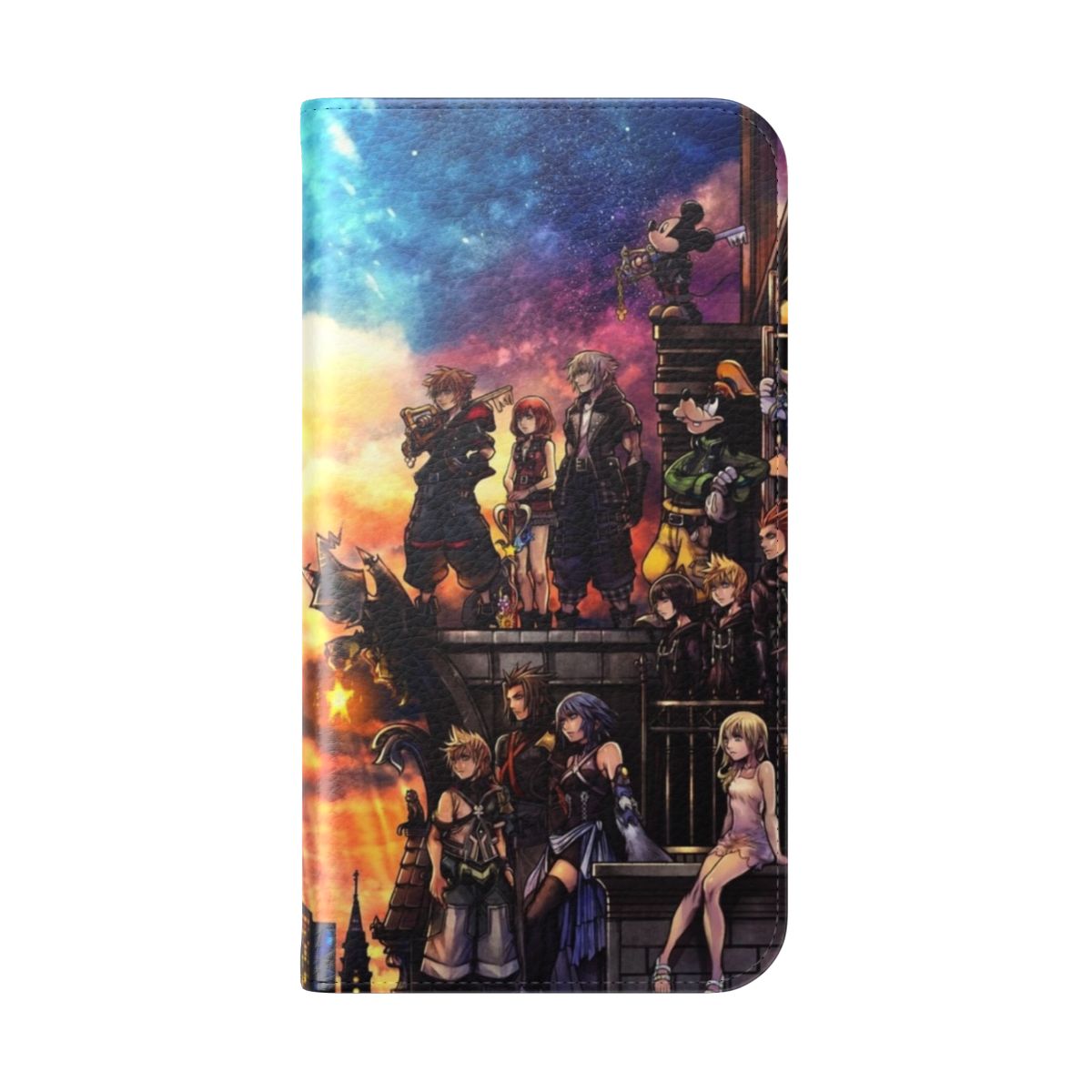 Kingdom Hearts 3 inspired flip cover phone case with Sora, Donald, and Goofy - Folded Back