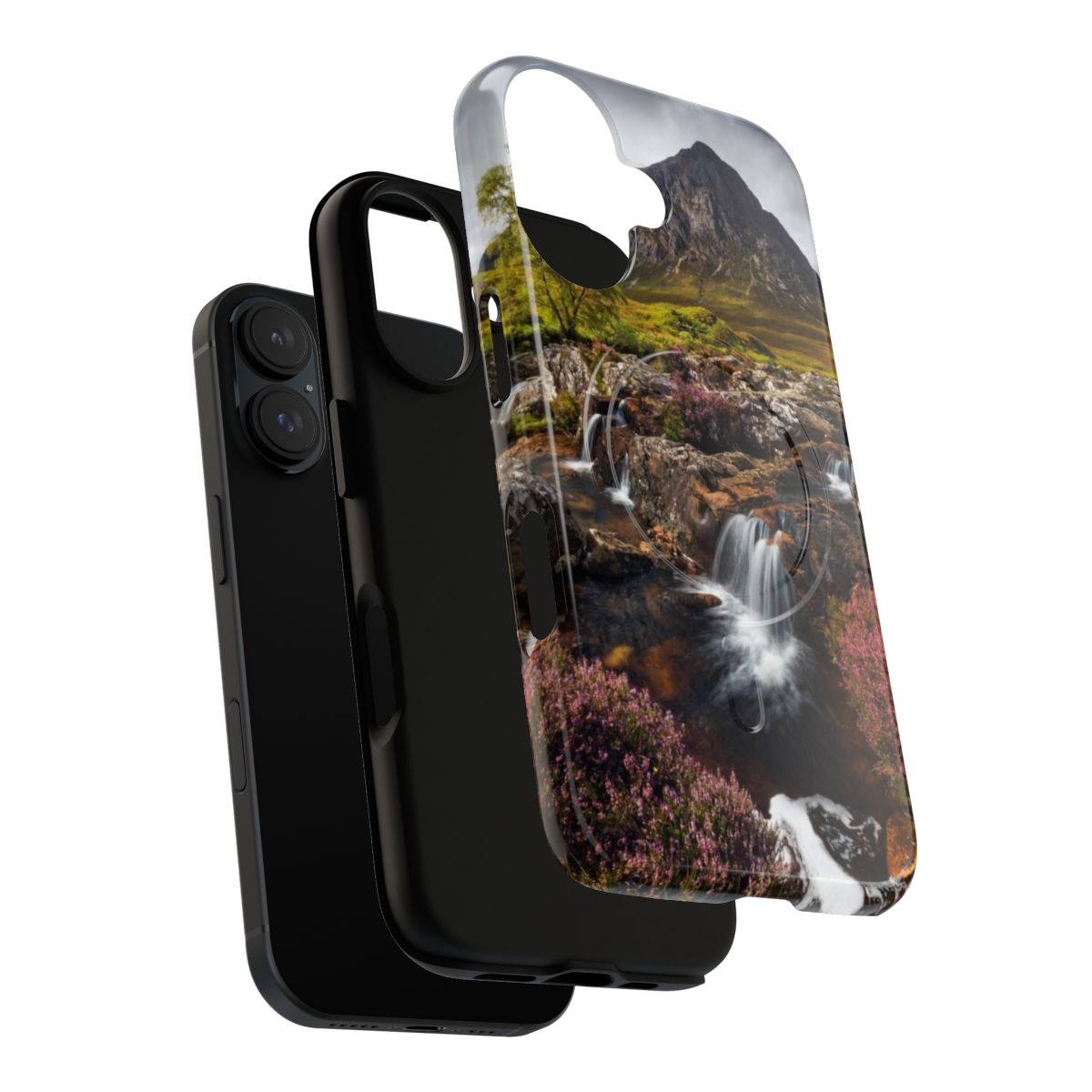 Phone case featuring the iconic Buachaille Etive Mor and waterfalls in Glen Etive, Scotland - Layers