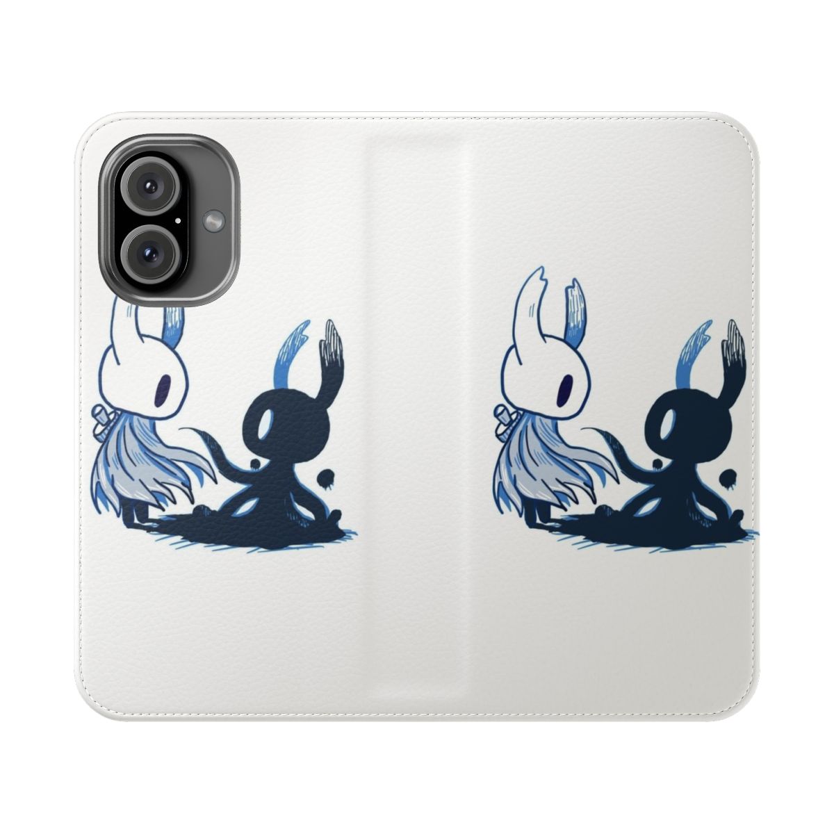 Hollow Knight-themed flip phone case with a blue shade design