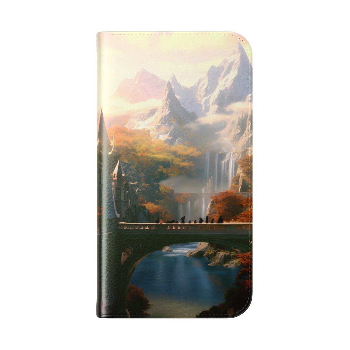 Tolkien-inspired fantasy art design phone case cover featuring Smaug the dragon and the Lonely Mountain. - Folded Back