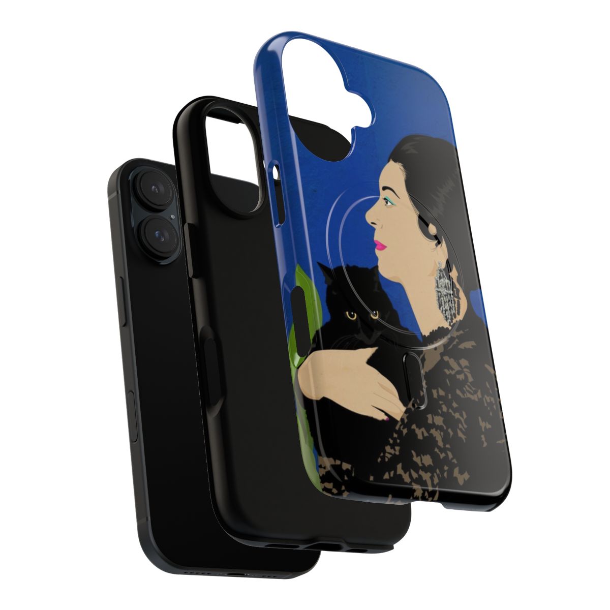 Retro magnetic tough phone case featuring a design inspired by the beloved cat of legendary Arab singer Umm Kulthum. - Layers