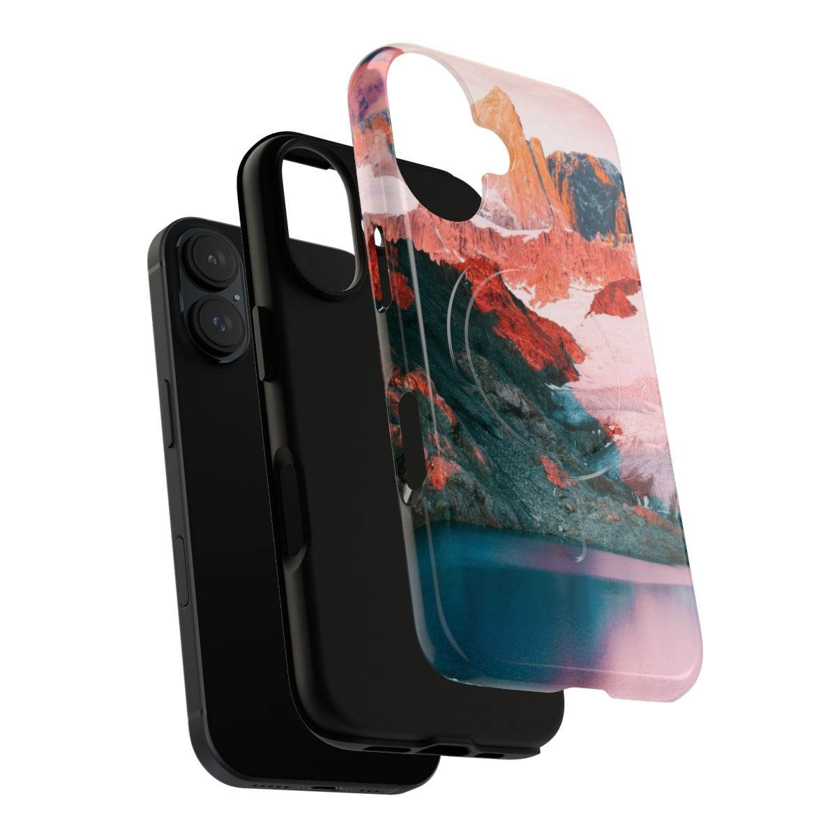 Colourful phone case featuring a digital collage design of the planet Mars and its moons. - Layers