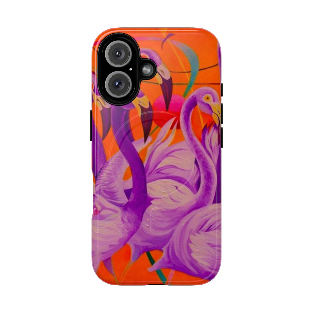 Artistic purple flamingo phone case with nature-inspired design