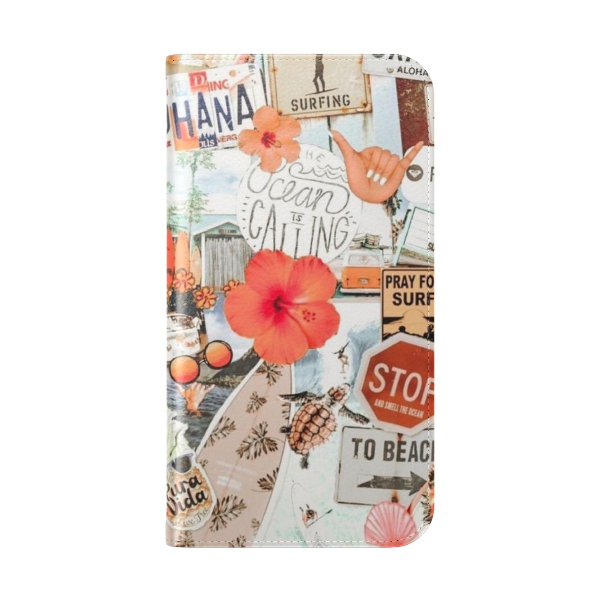 Colorful beach-inspired phone case with collage design - Folded Back