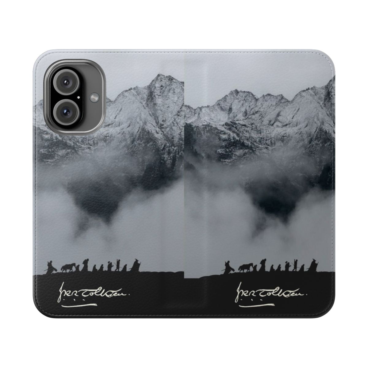 Middle-earth inspired fantasy flip cover phone case with mountain landscape design