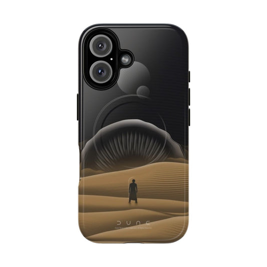 Dune-inspired magnetic tough phone case featuring Arrakis landscape and sandworm