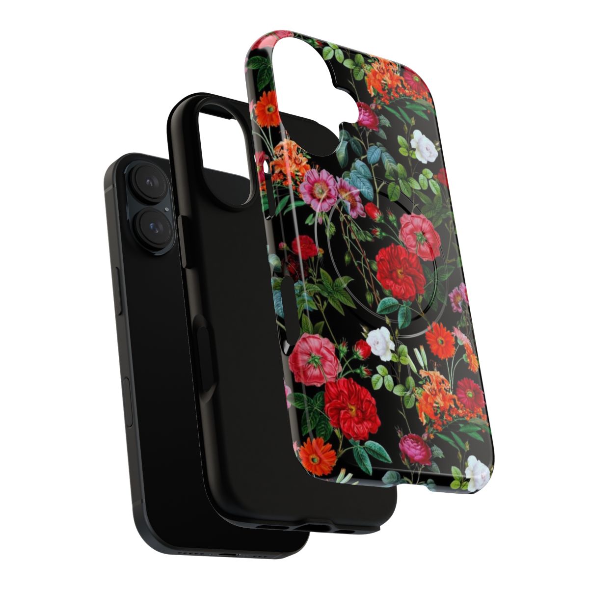 Botanical leaves pattern phone case with magnetic protection - Layers