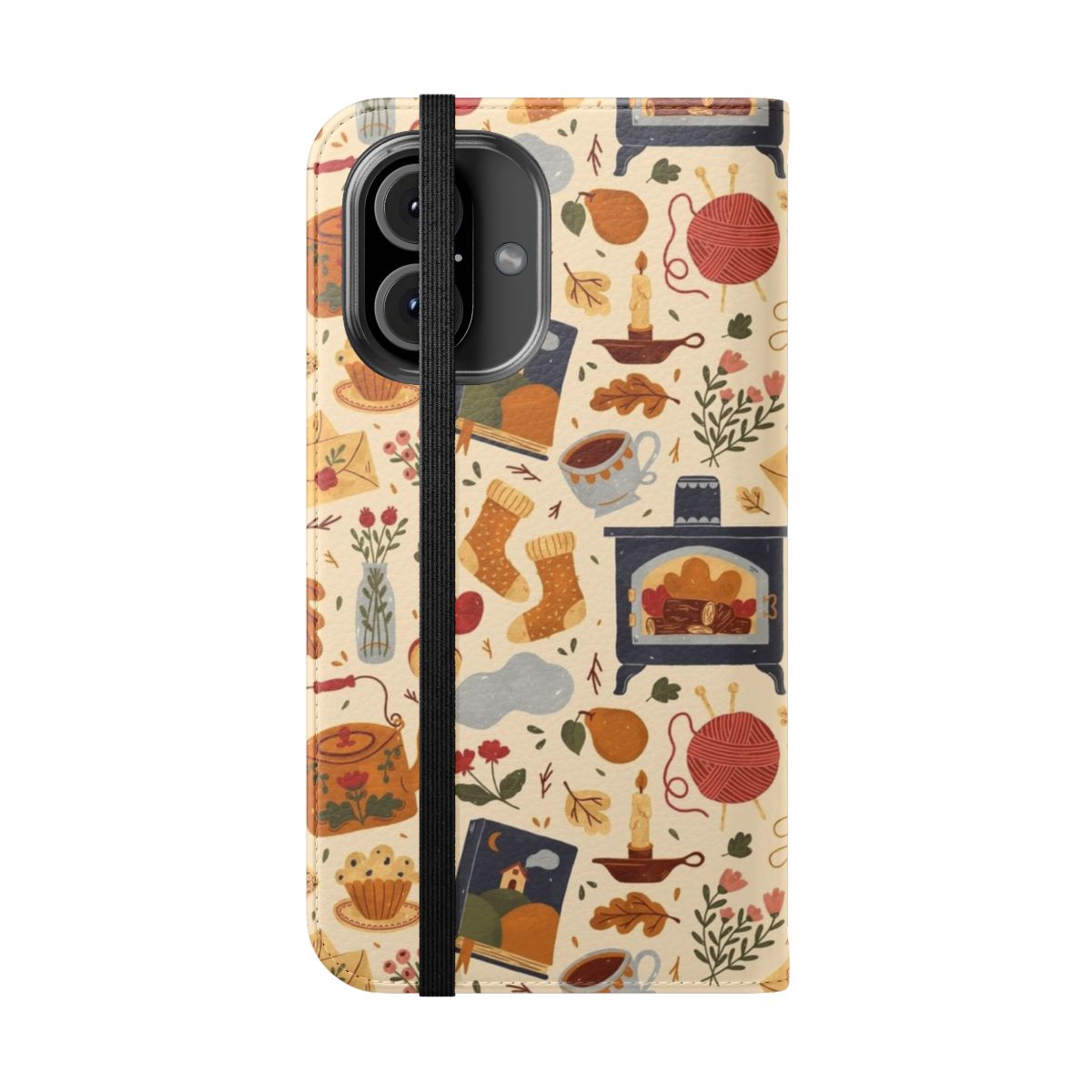 Cozy cottage-inspired flip phone case with floral and teapot design - Folded Front