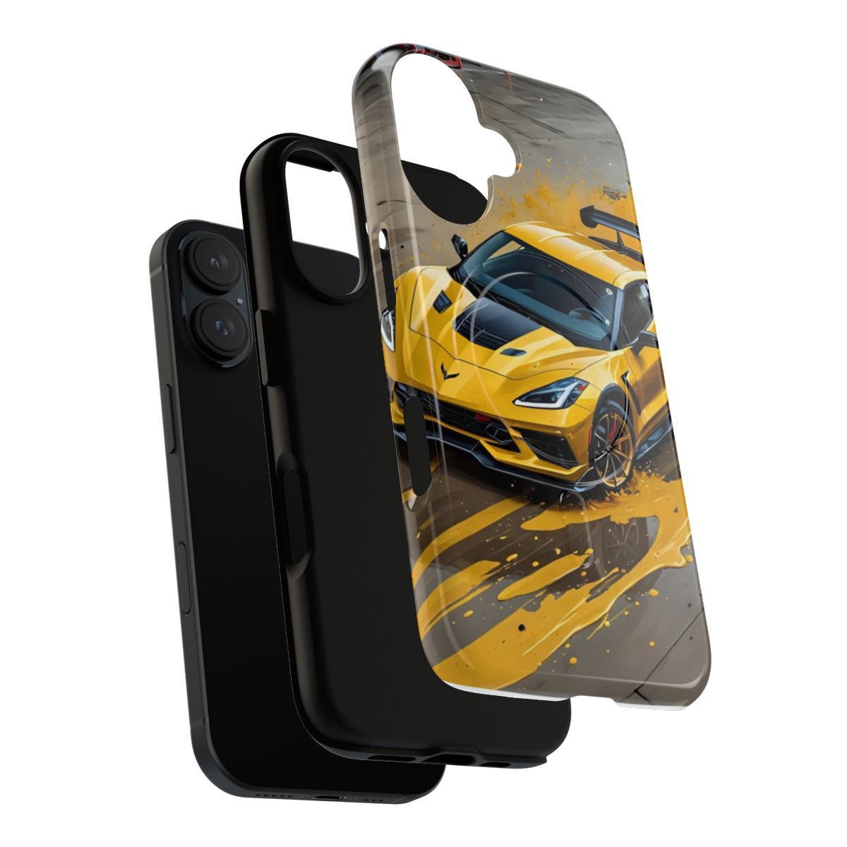 Magnetic tough phone case featuring a sleek and modern design inspired by the Corvette sports car and hypercar. - Layers