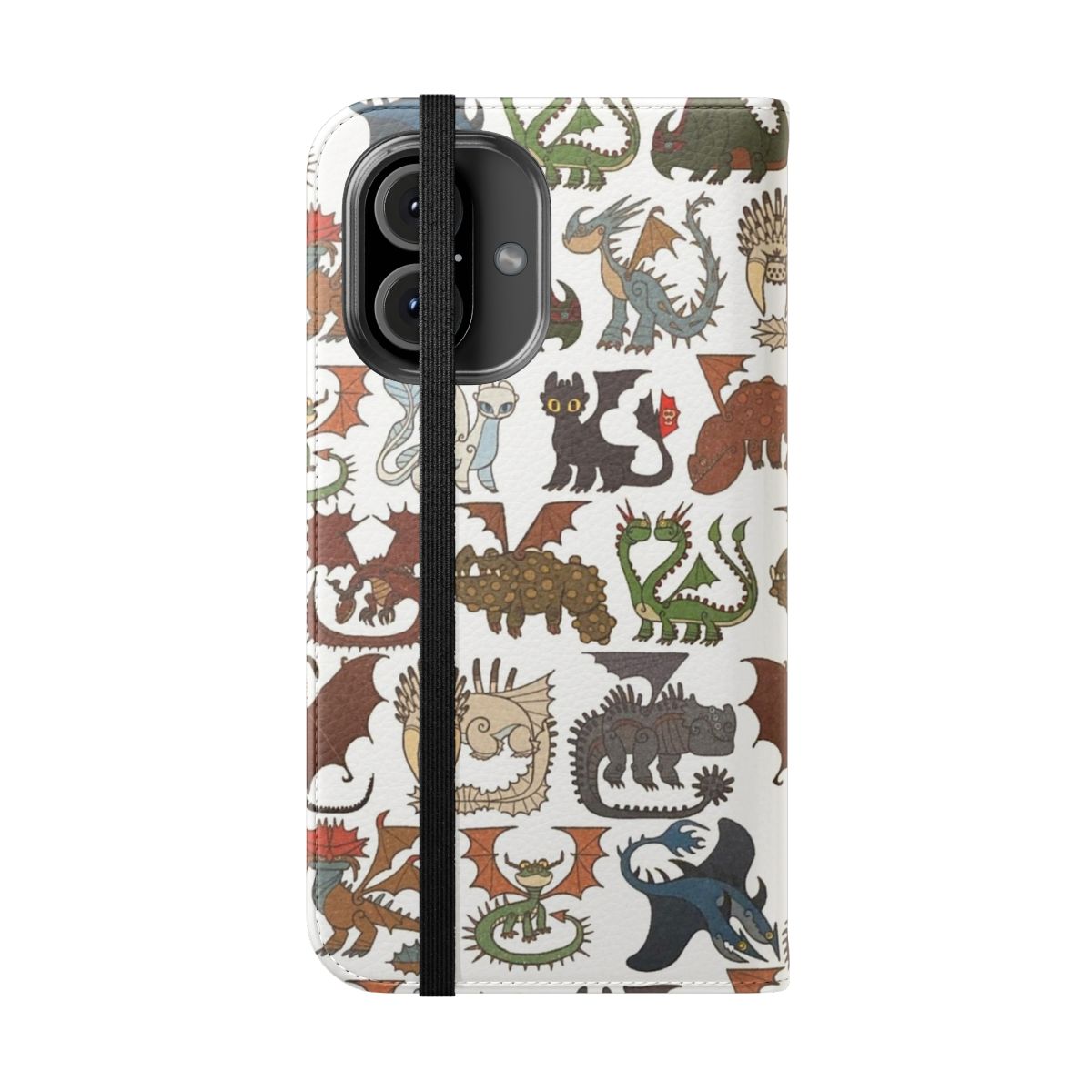 Dragons of Berk-inspired flip cover phone case with popular characters from the How to Train Your Dragon franchise - Folded Front