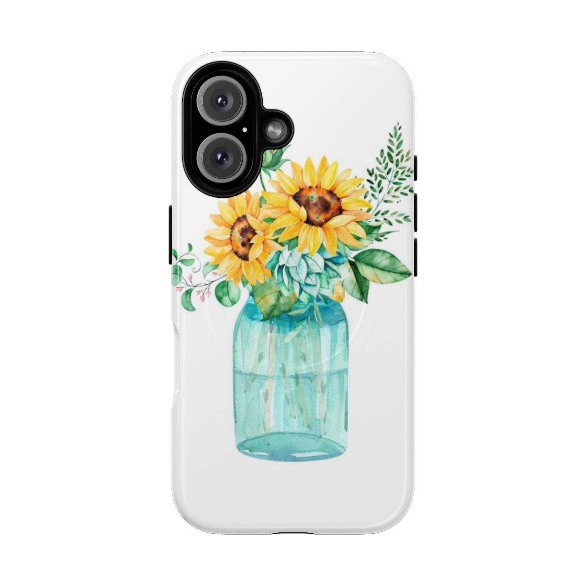 Vibrant watercolor sunflower and mason jar artwork on a durable phone case.