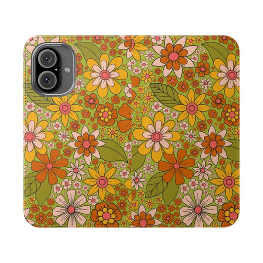 Vintage floral phone case with retro 1960s and 1970s inspired flower power design