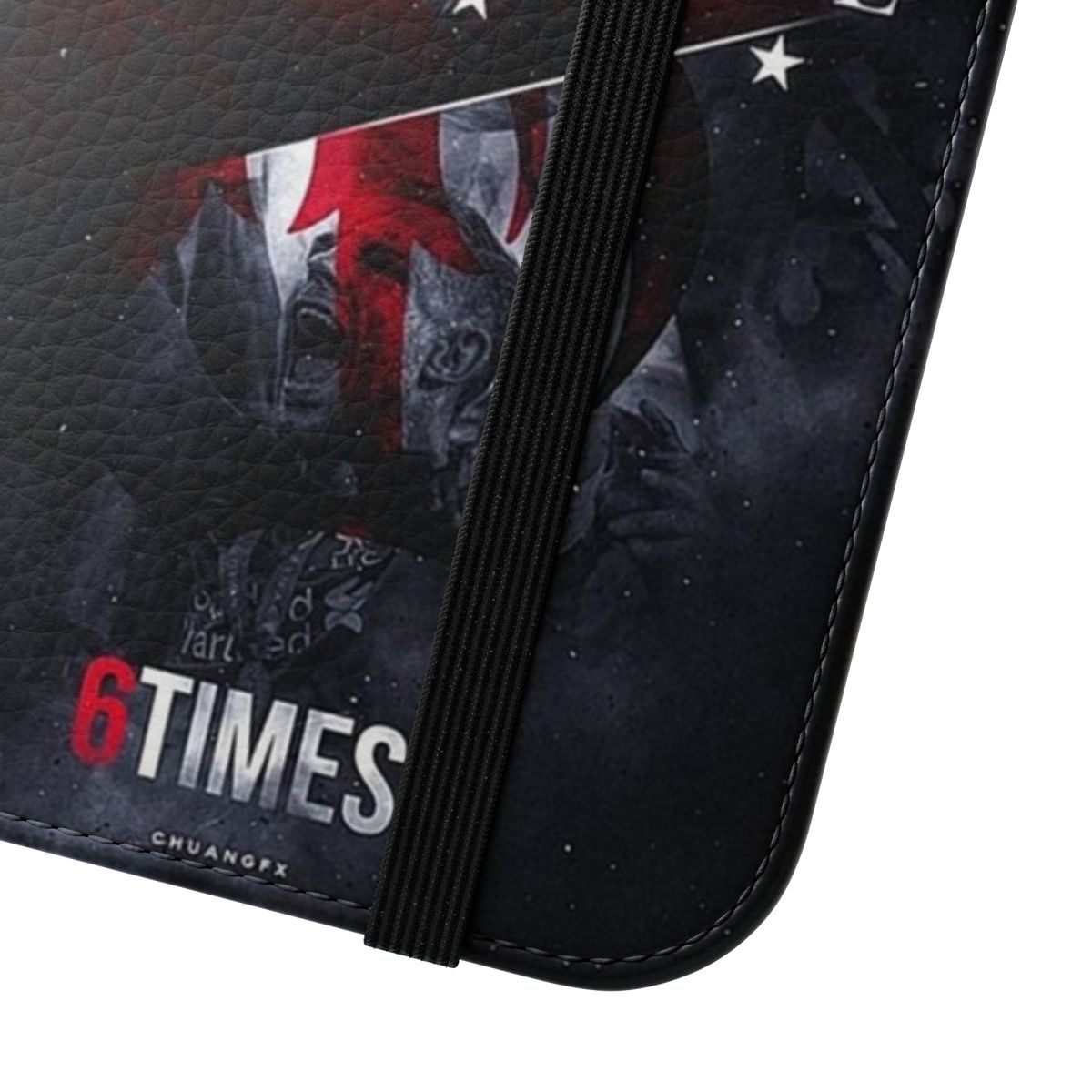 Protective phone case featuring the Liverpool FC "6 times" slogan and players - Close Up