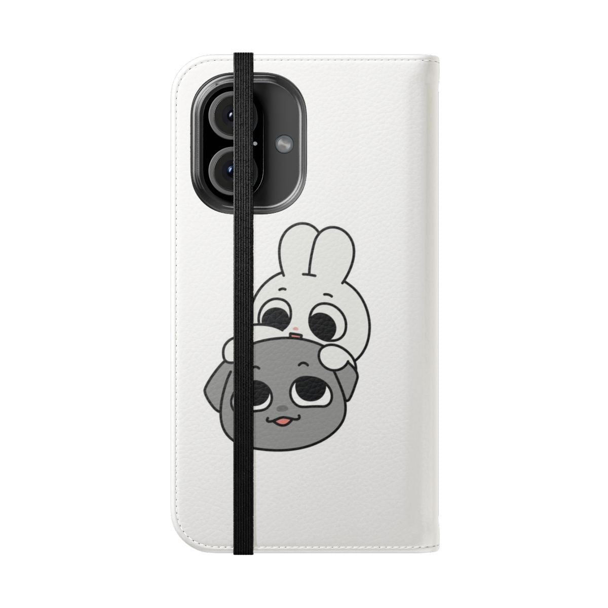 Cute cartoon dog and rabbit couple on a flip cover phone case. - Folded Front