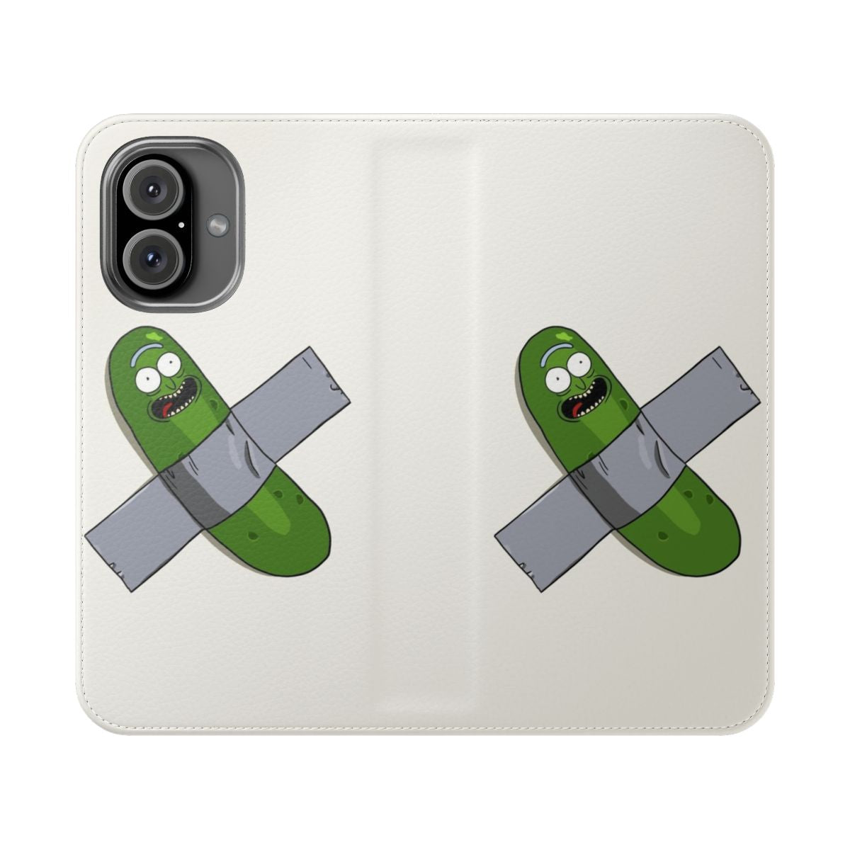 Pickle Rick Modern Art Inspired Phone Case with Cartoon Duct Tape Design