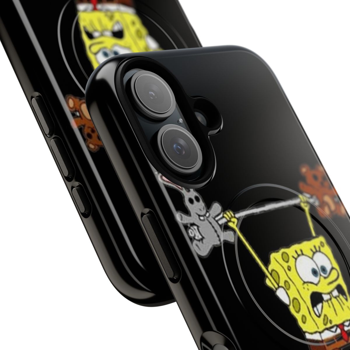 Spongebob-inspired phone case with Spongebob lifting weights design, featuring anime and manga-style art - Detail