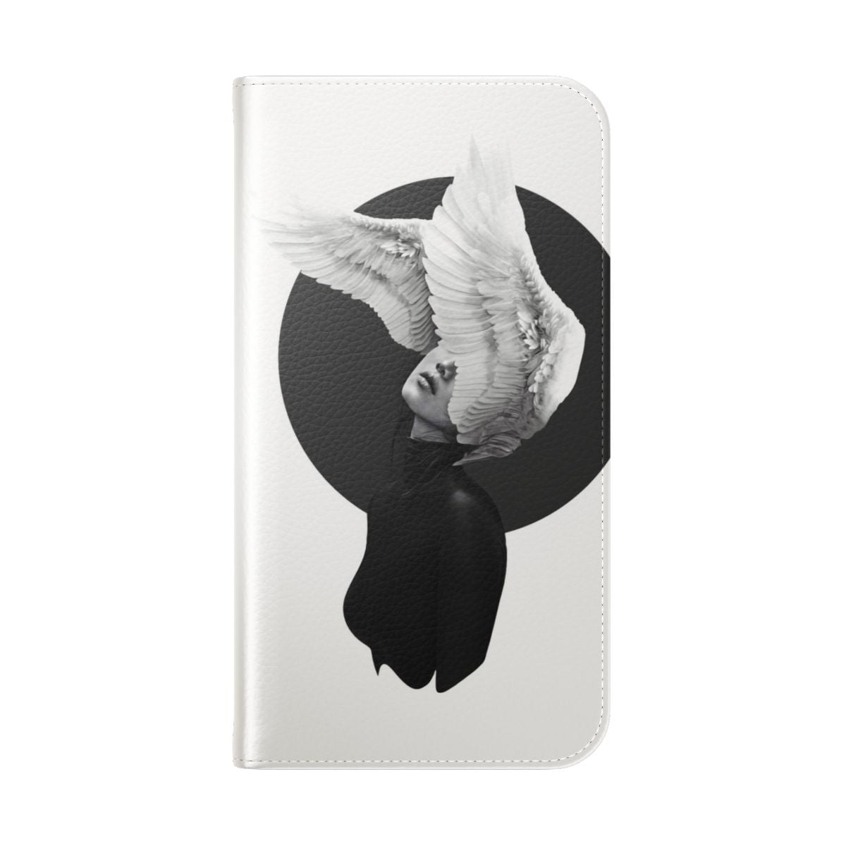 A sleek and elegant black and white phone case featuring a beautiful swan design for fantasy enthusiasts. - Folded Back