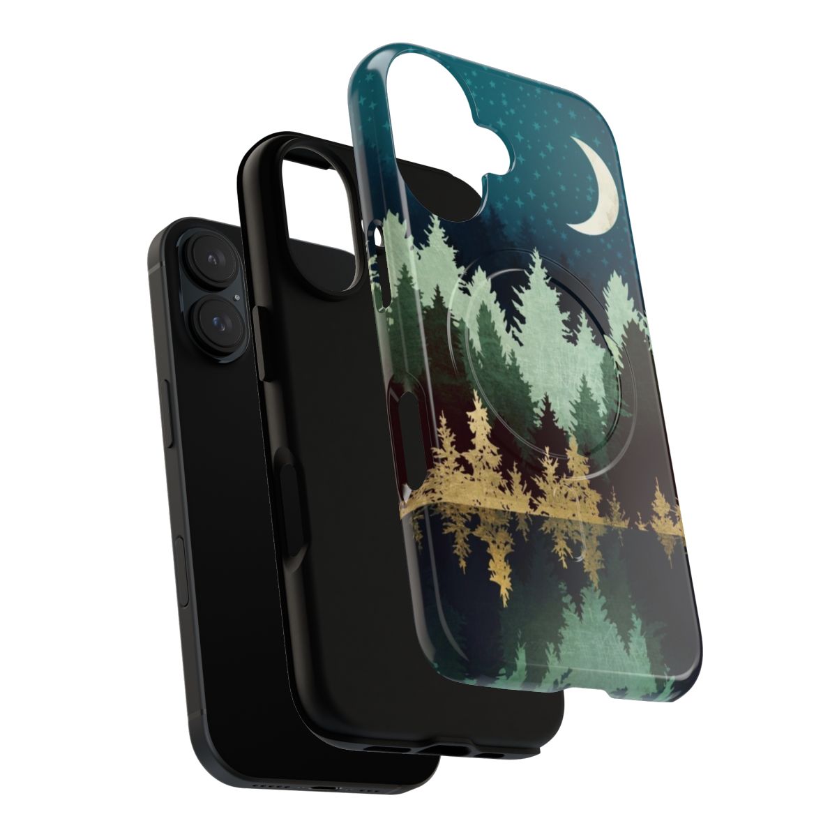 Mystic celestial landscape phone case with reflective water and starry night sky - Layers