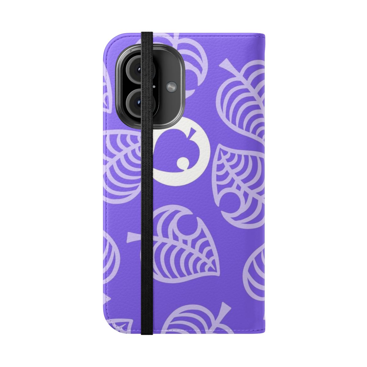 Animal Crossing inspired flip cover phone case in purple - Folded Front