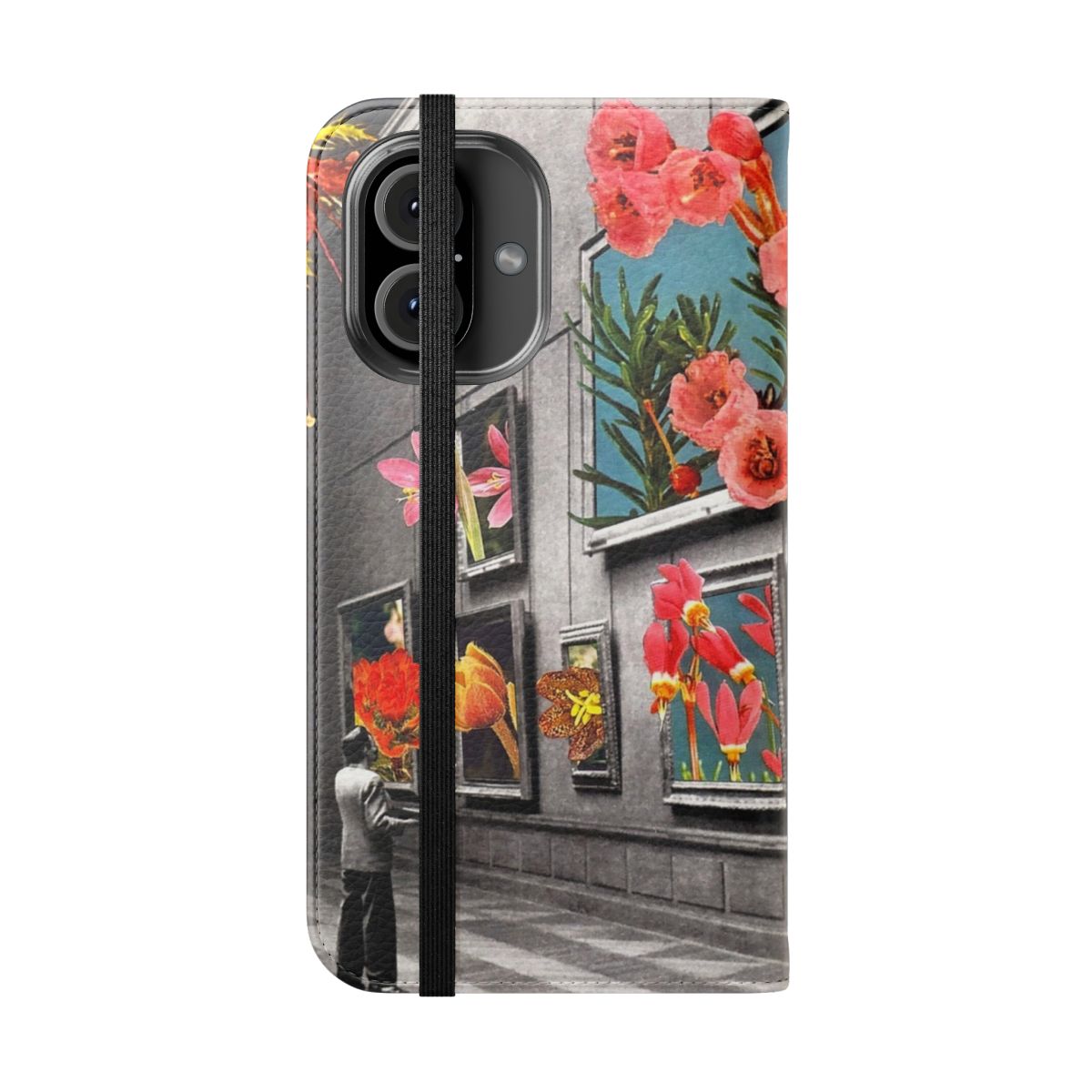 Vintage collage style phone case featuring a floral and nature-inspired design - Folded Front