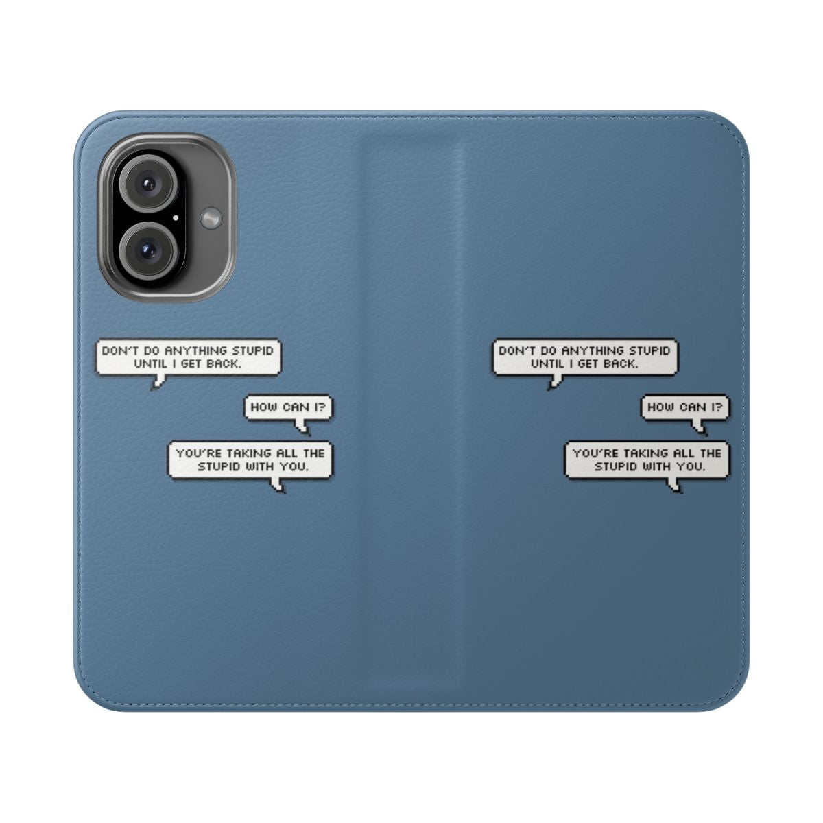 Flip cover phone case featuring a quote from the Marvel Avengers movie characters Steve and Bucky.