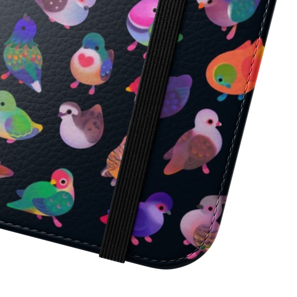 Vibrant phone case featuring a detailed illustration of a wild pigeon - Close Up