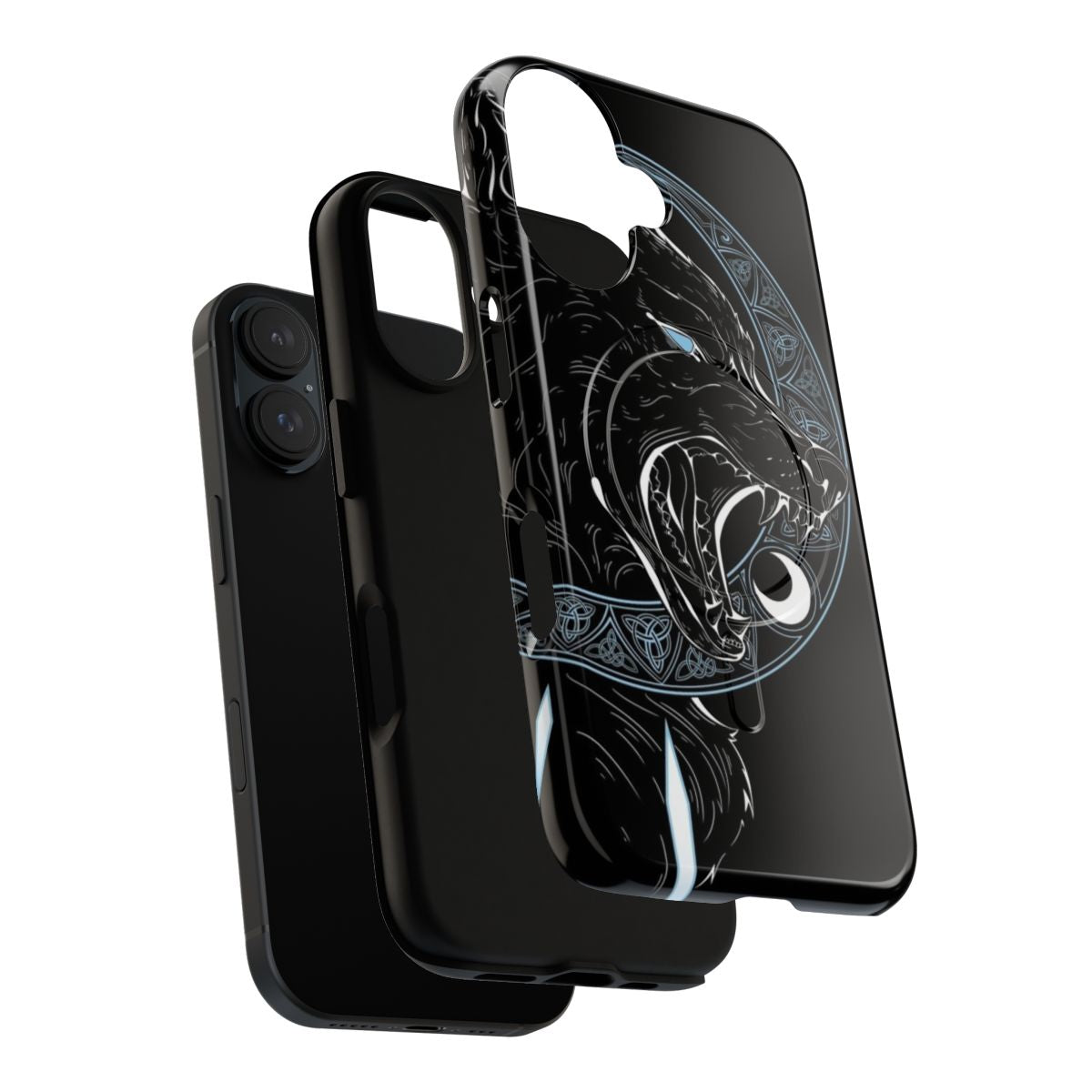 Magnetic tough phone case featuring a swirling design inspired by Norse mythology and the moon. - Layers