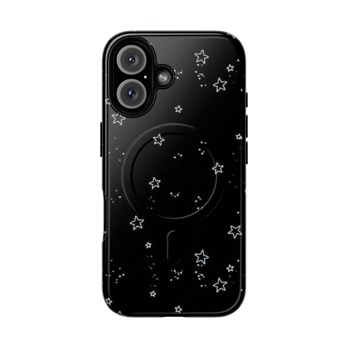 Minimalist black phone case with white stars and quote for an aesthetic grunge style