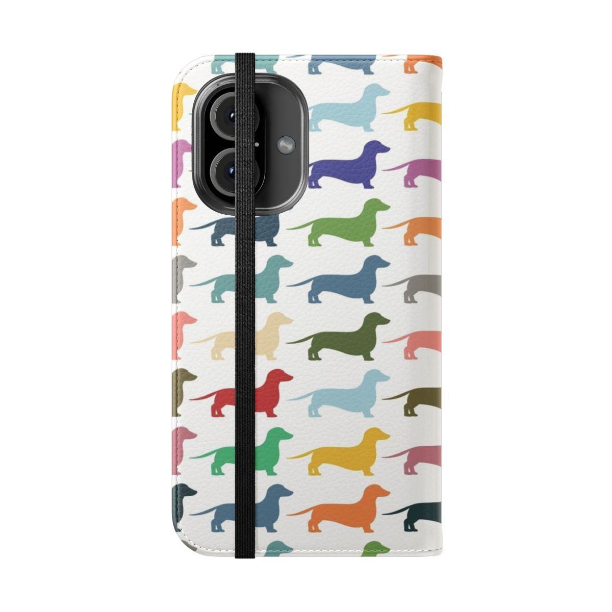 Dachshund-print flip phone case with a vintage, minimalist design - Folded Front