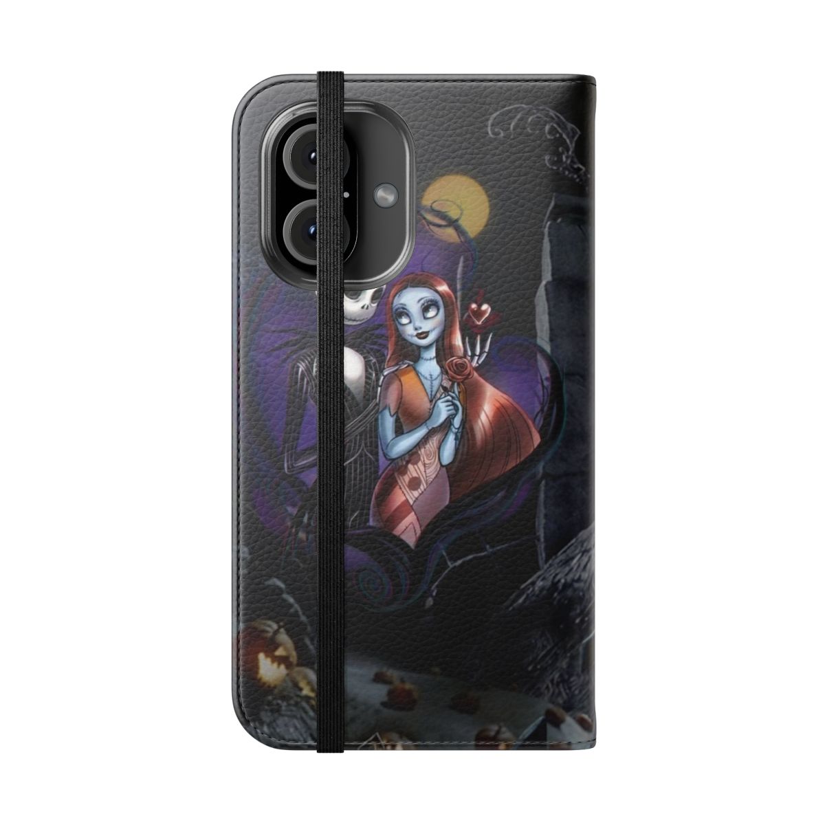 Nightmare Before Christmas-inspired phone case with Jack Skellington and Sally - Folded Front