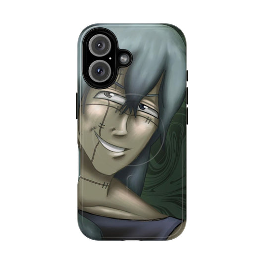 Jujutsu Kaisen-inspired magnetic tough phone case featuring characters like Mahito, Itadori, Gojo, and Sukuna