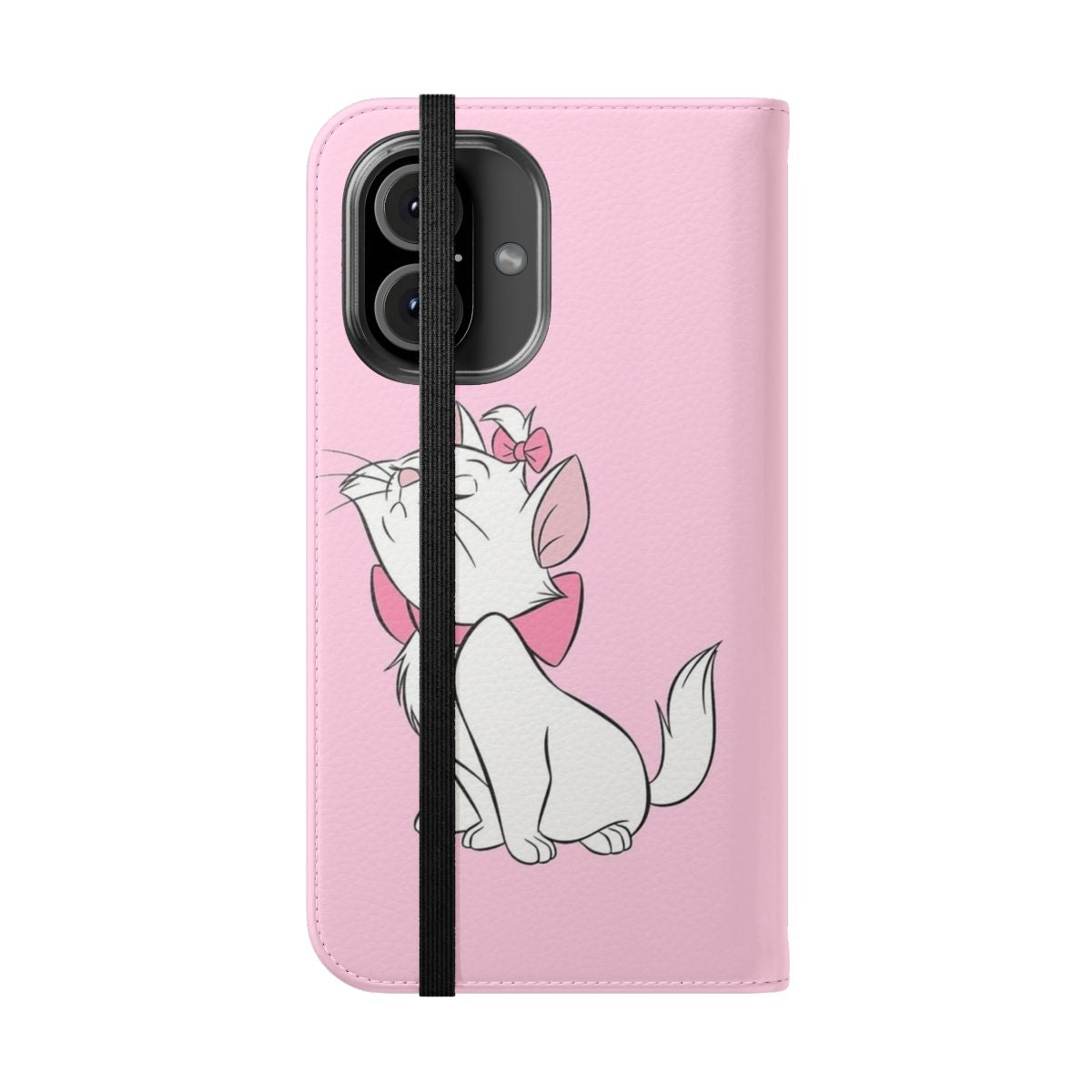 Cute cartoon cat character Marie from Aristocats on a pink and yellow flip cover phone case - Folded Front