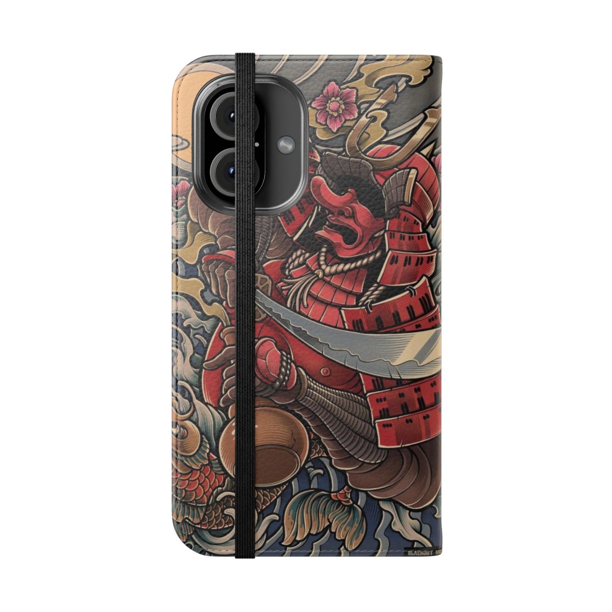 Artwork featuring a samurai oni demon on a phone case - Folded Front